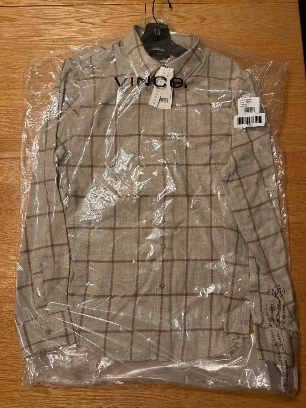 Vince Plaid Brushed Cotton Shirt Oatmeal/Walnut Medium NWT! - Picture 4 of 5